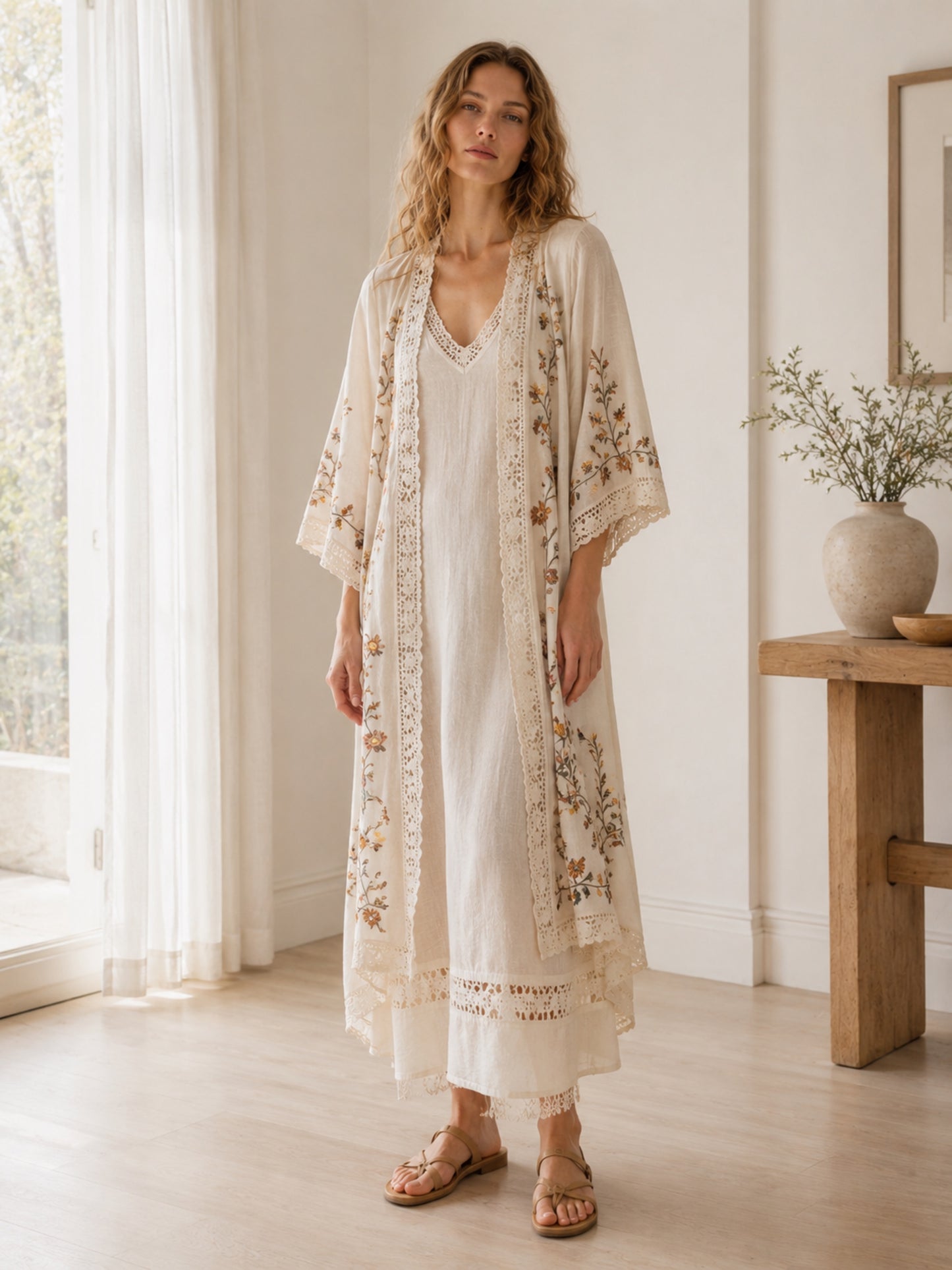 Linen Blend Floral Lace Cardigan