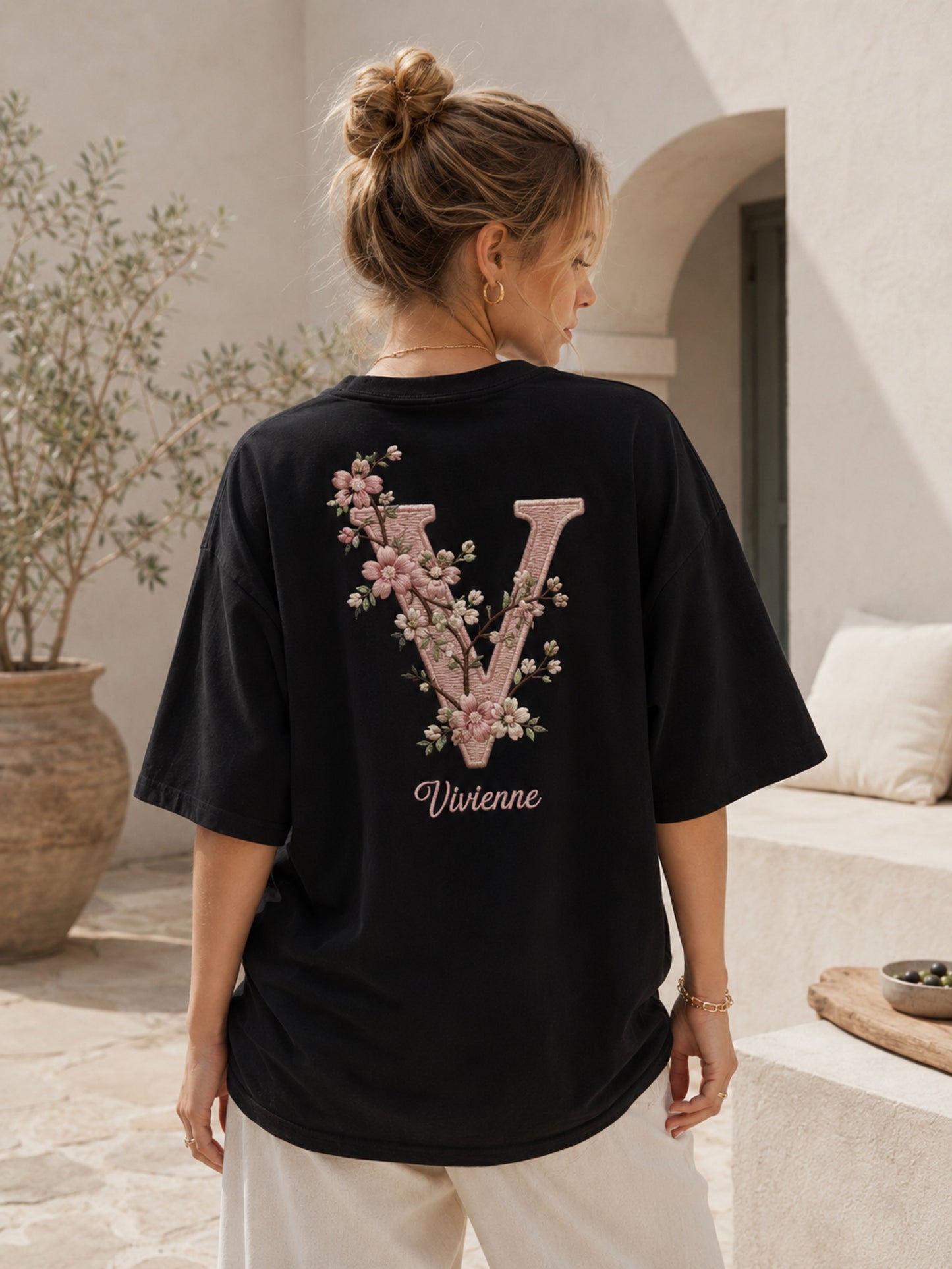 Soft Floral Custom Initial T-Shirt