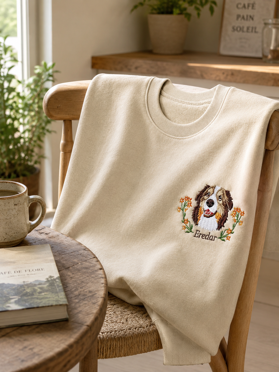 Eredar Embroidered Sweatshirt in Soft Beige