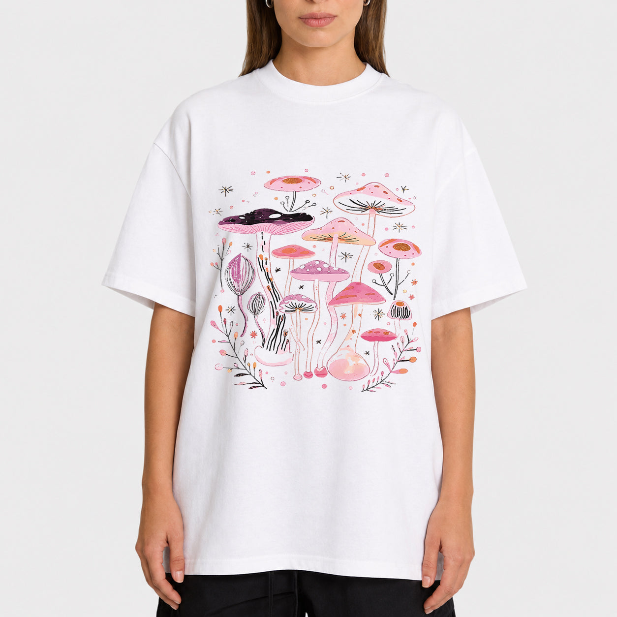 Pink Mushroom Graphic Oversized T-Shirt