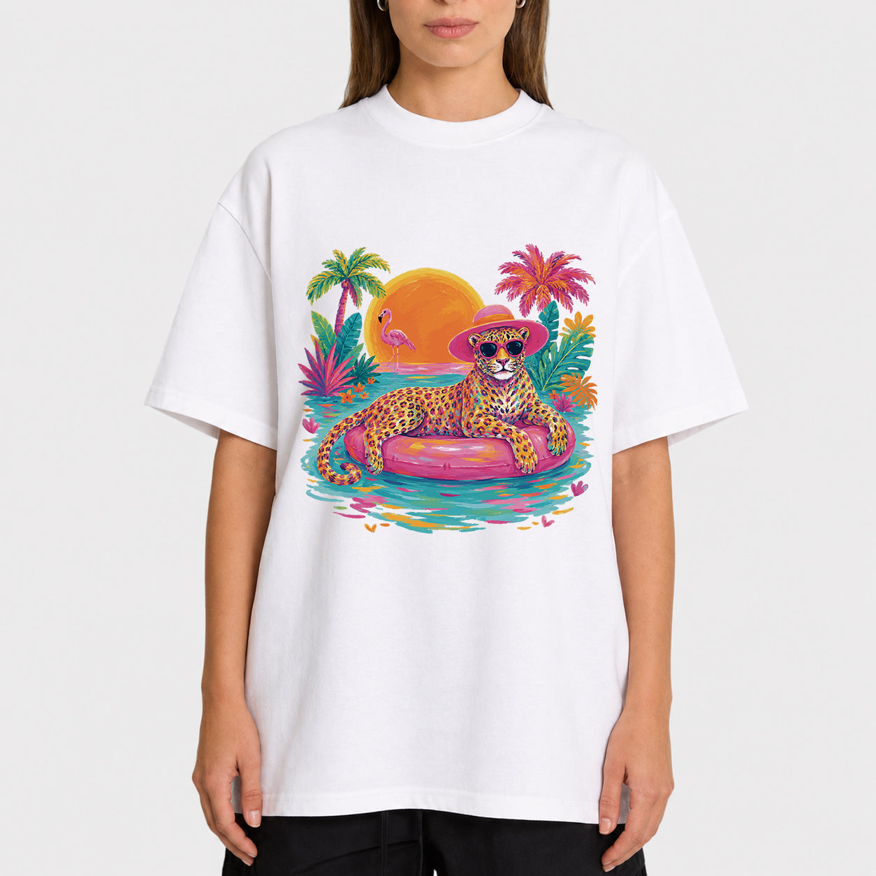 Tropical Sunset Graphic Oversized T-Shirt