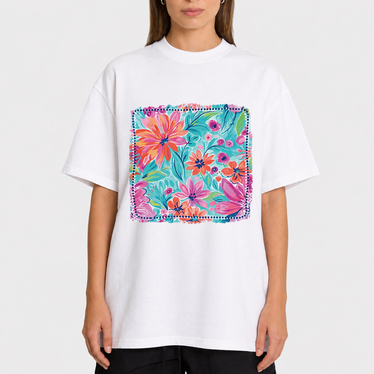 Artistic Floral Print Oversized Graphic T-Shirt