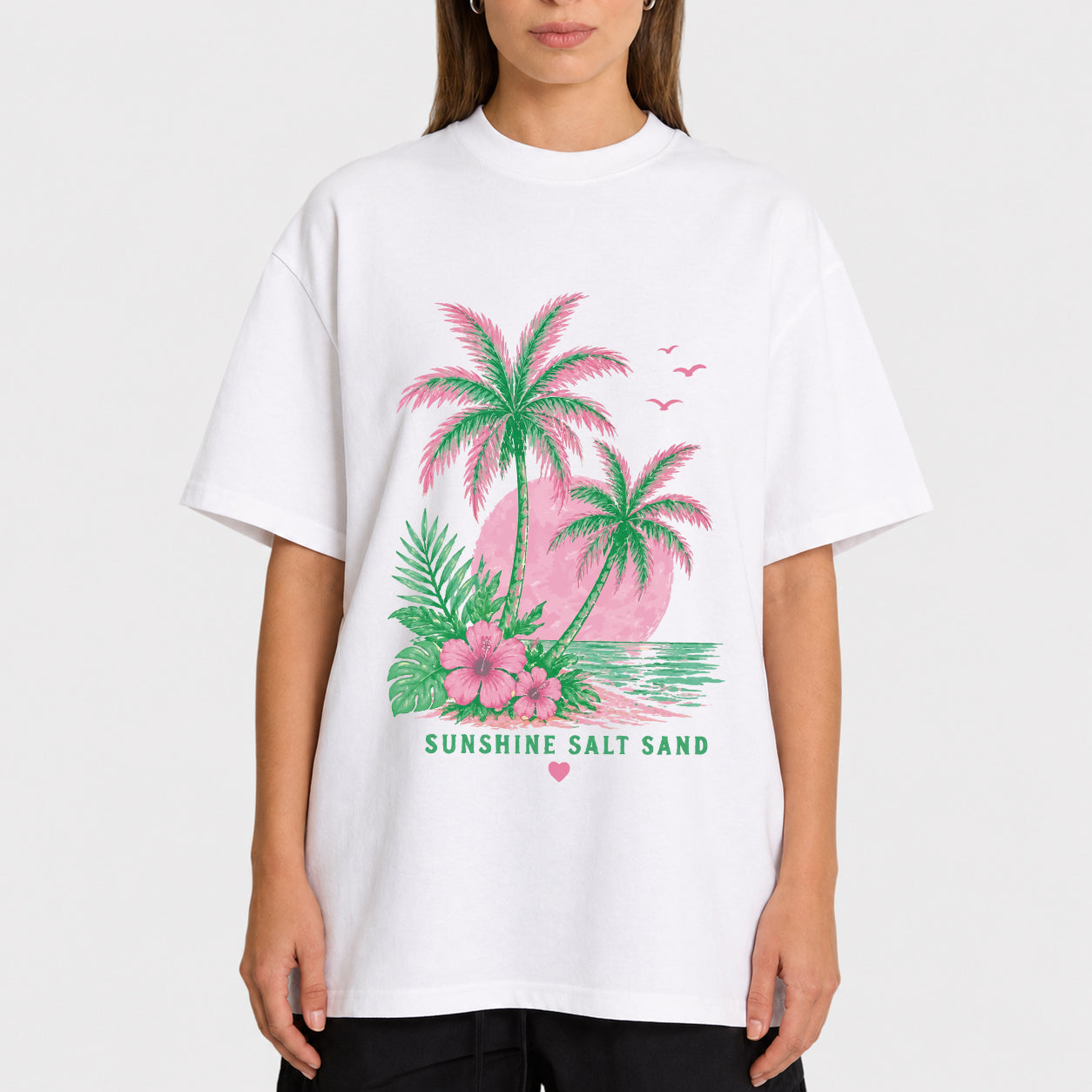 Palm Tree Beach Graphic Tee, Oversized Summer T-Shirt