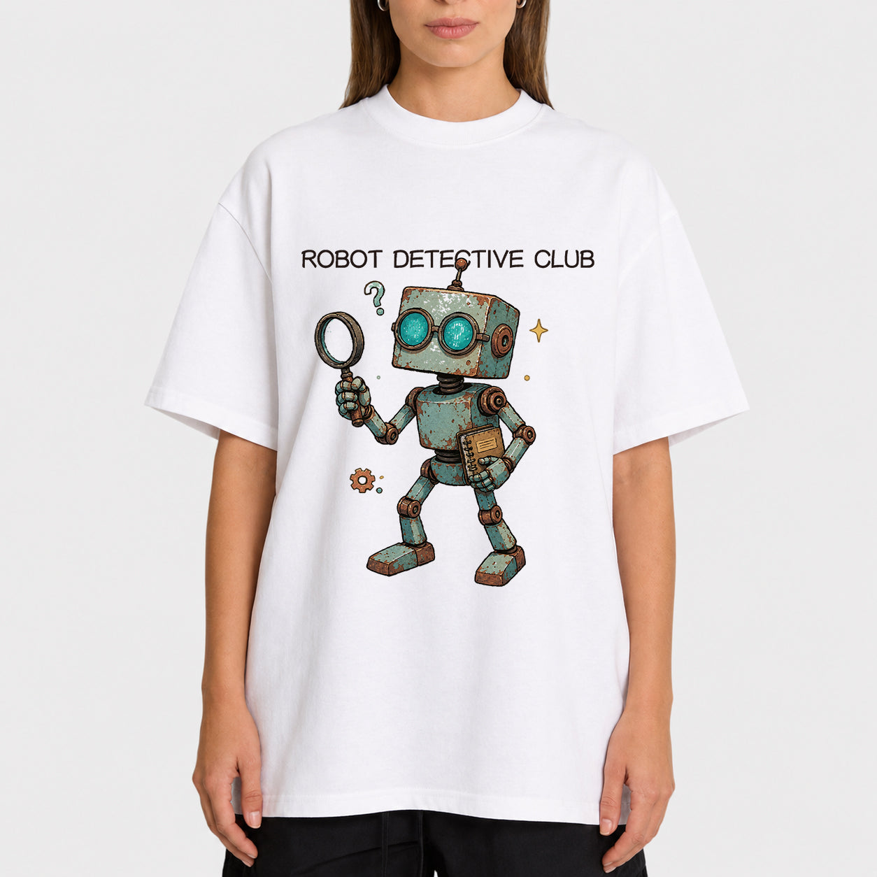 Vintage Robot Graphic Oversized T-Shirt