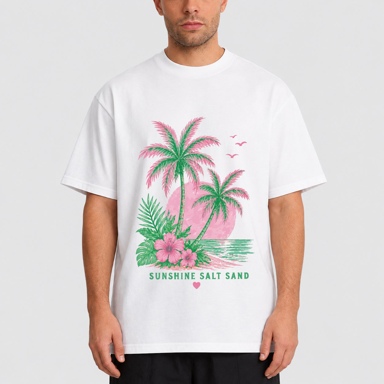Palm Tree Beach Graphic Tee, Oversized Summer T-Shirt
