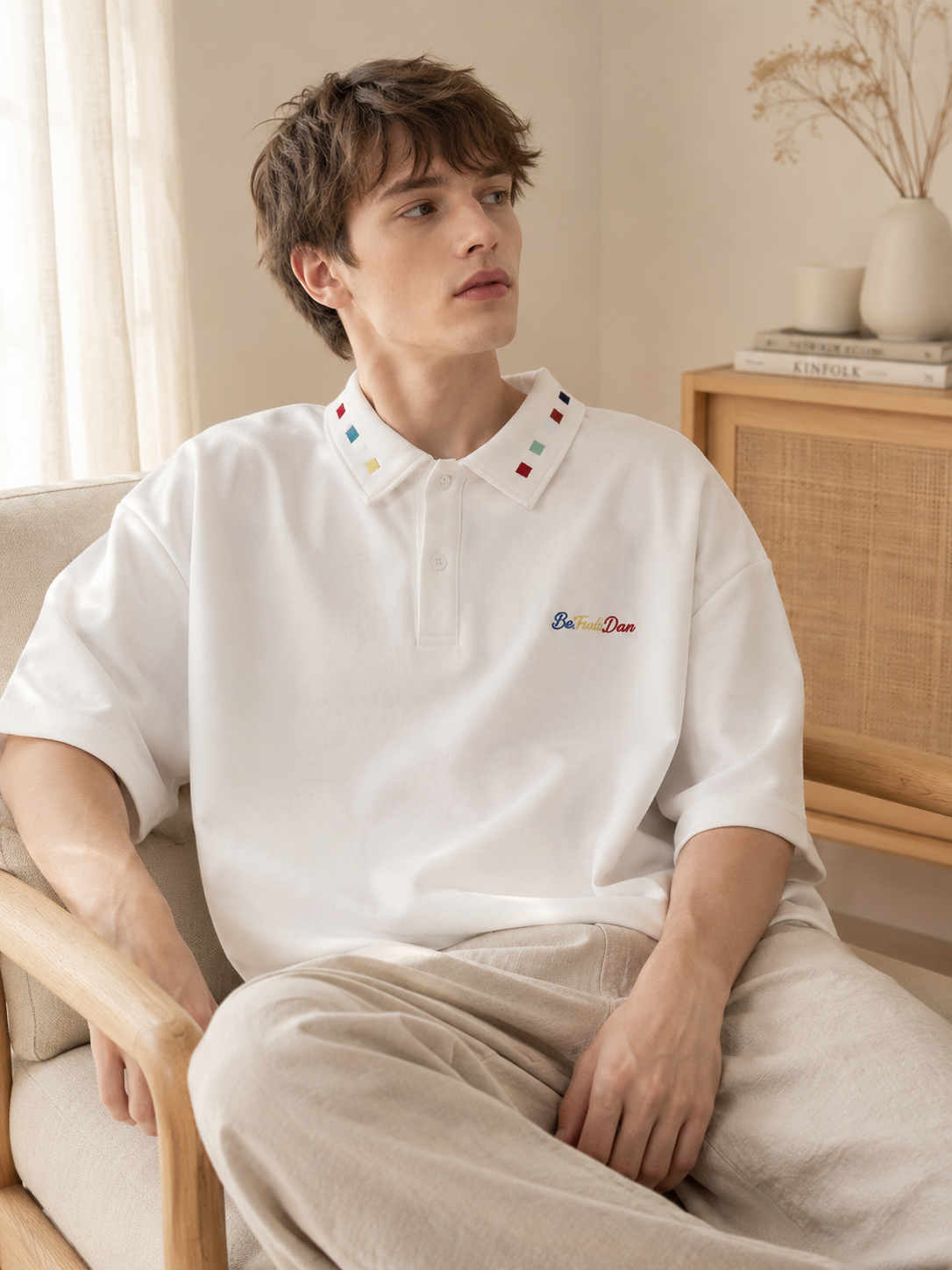Timeless Minimalist Polo Shirt with Artisan Embroidery