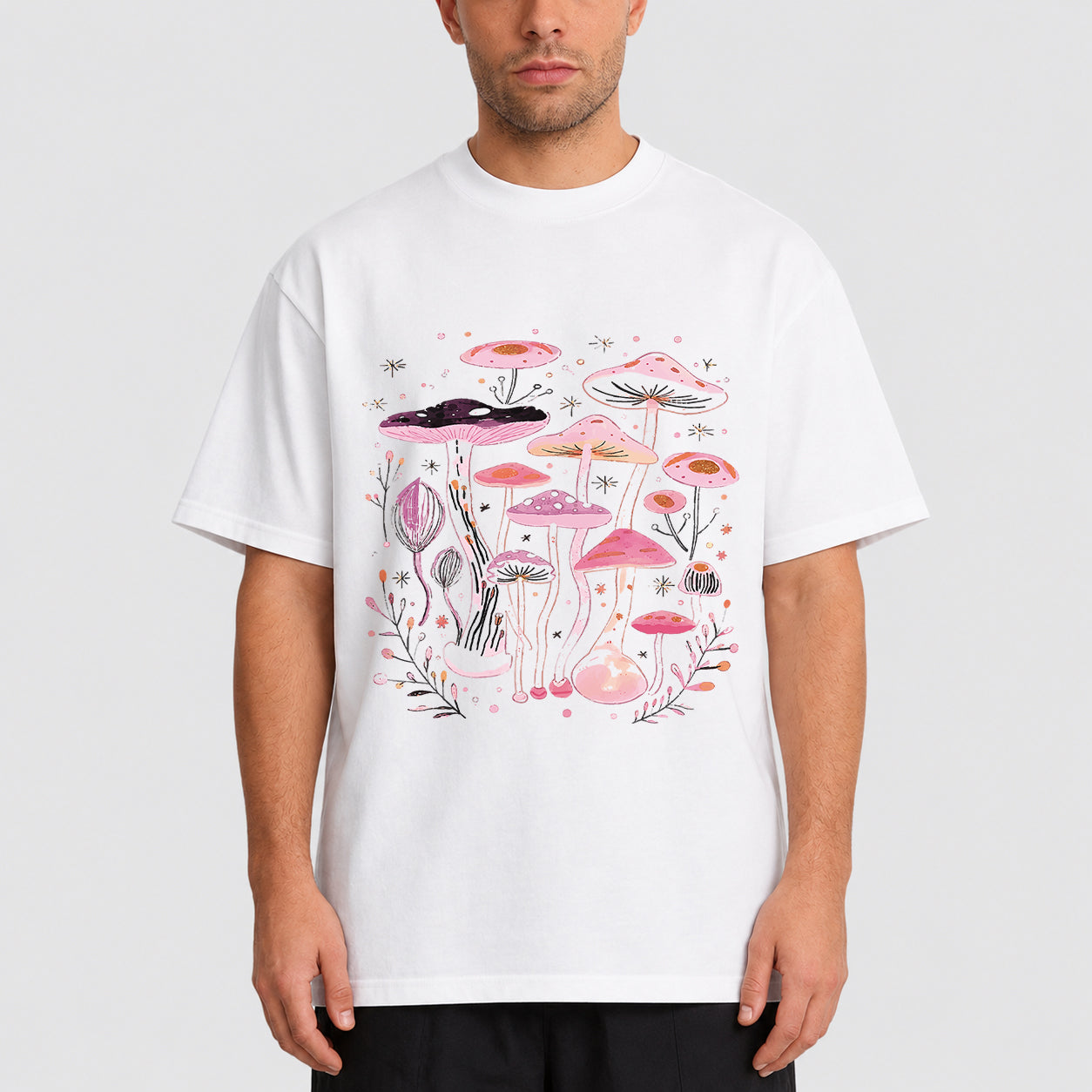 Pink Mushroom Graphic Oversized T-Shirt