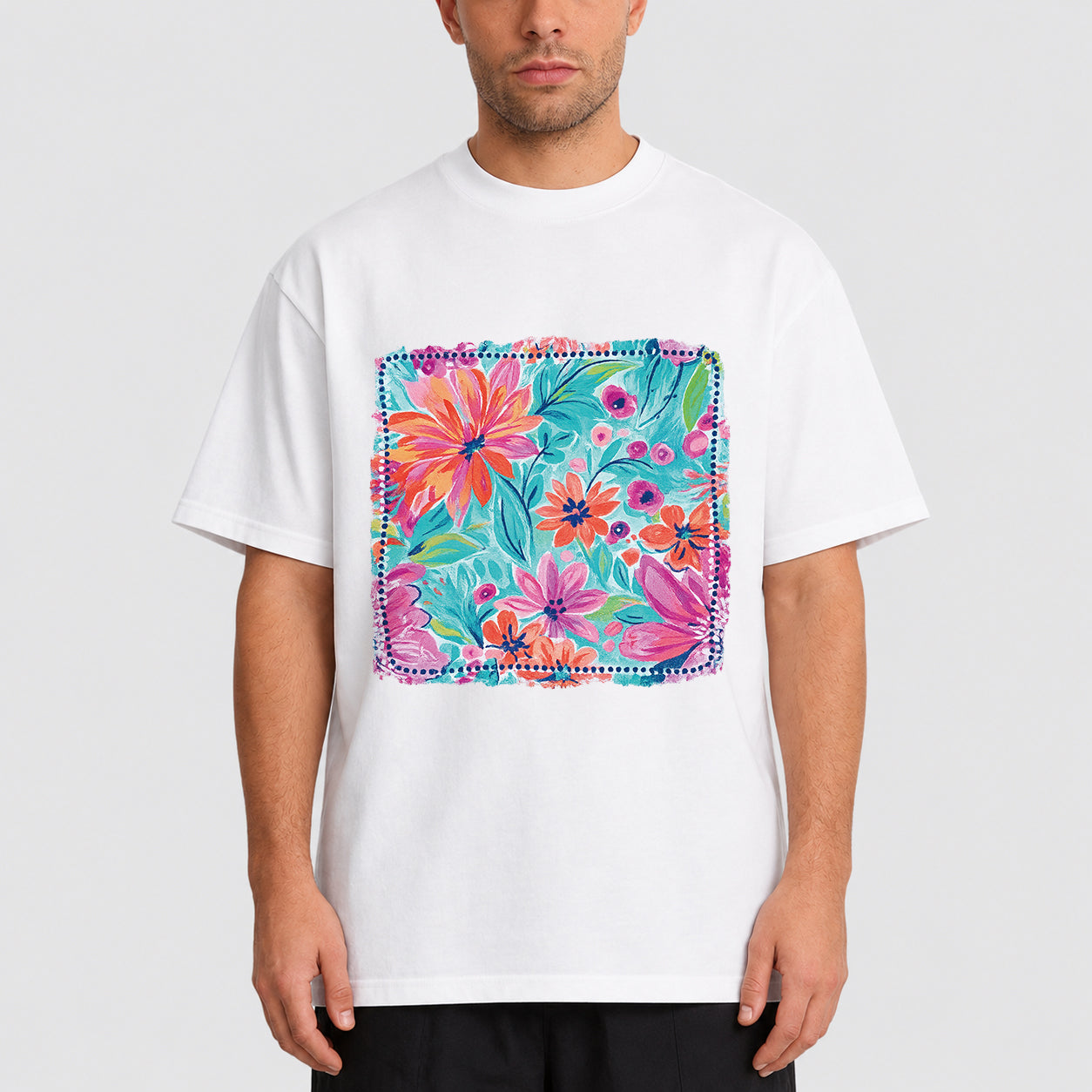 Artistic Floral Print Oversized Graphic T-Shirt
