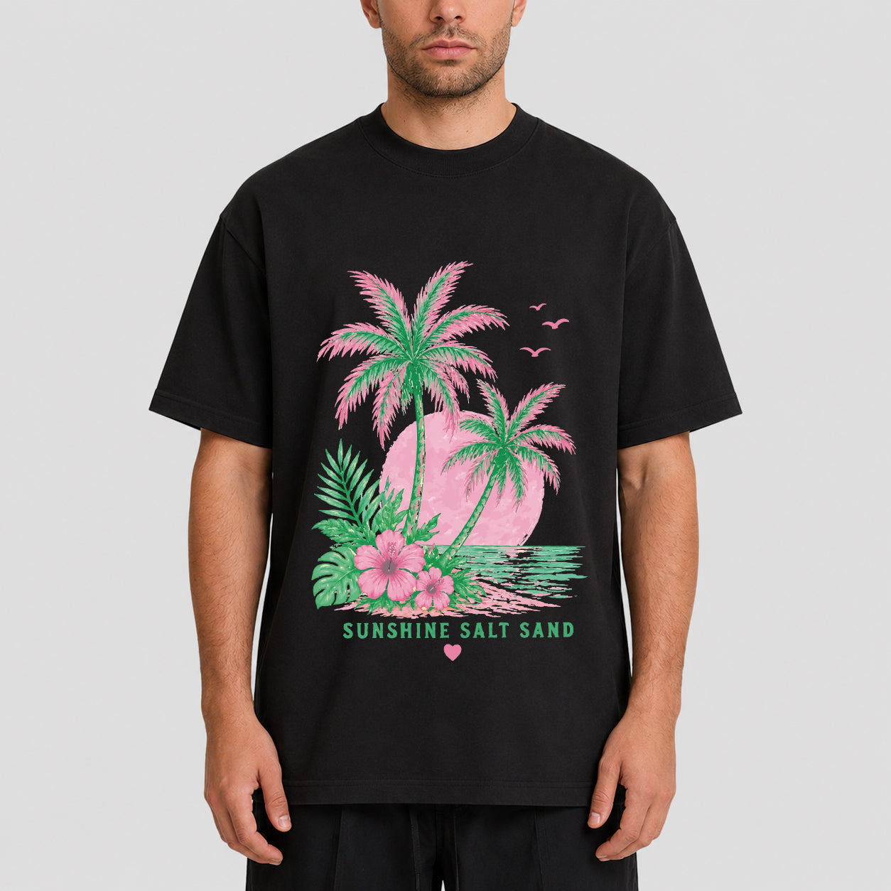 Palm Tree Beach Graphic Tee, Oversized Summer T-Shirt