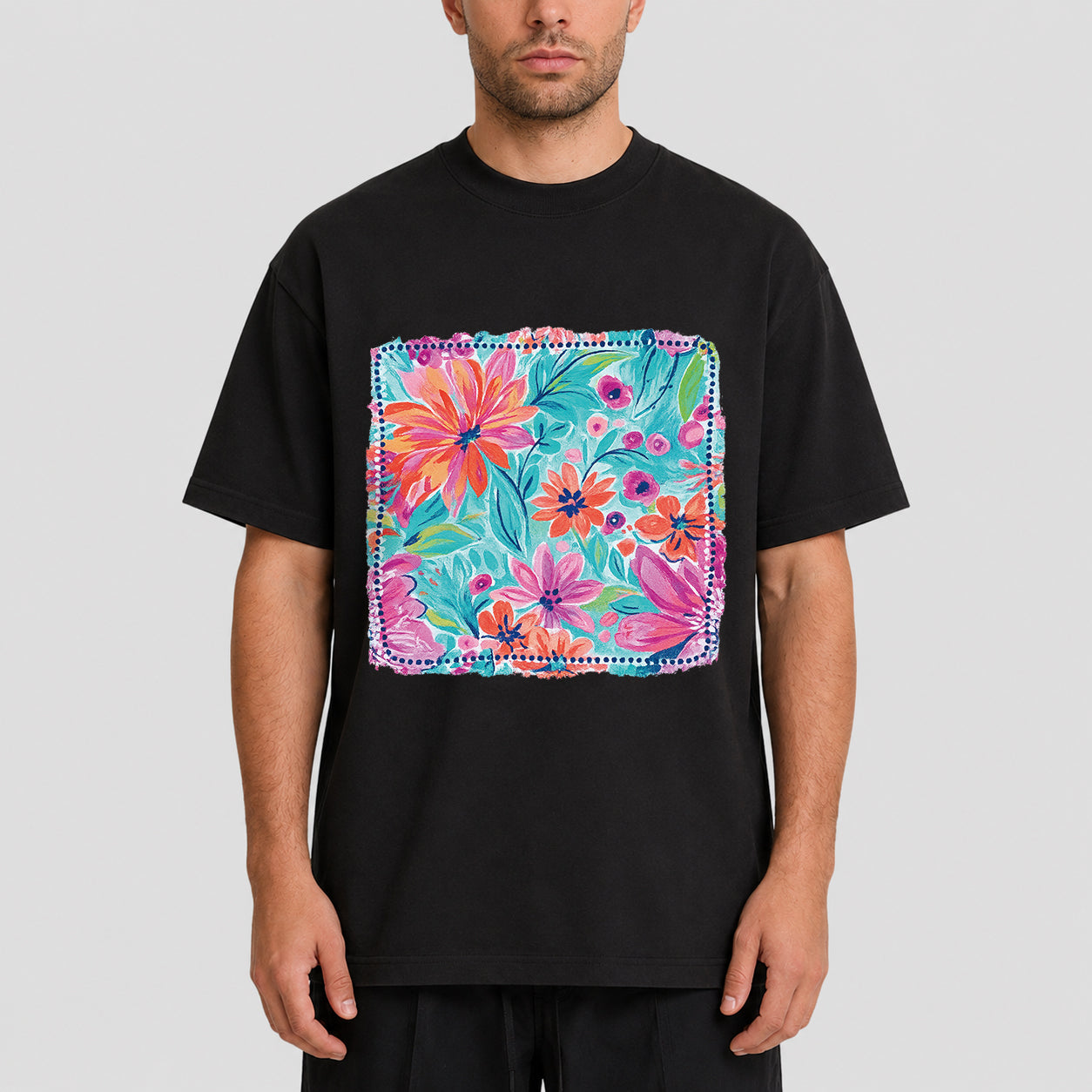 Artistic Floral Print Oversized Graphic T-Shirt