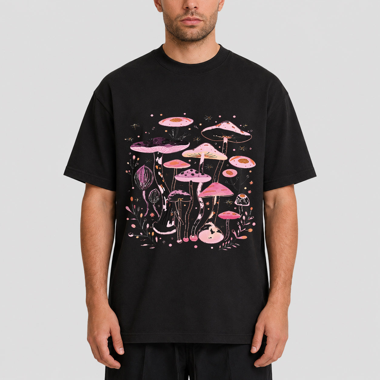 Pink Mushroom Graphic Oversized T-Shirt