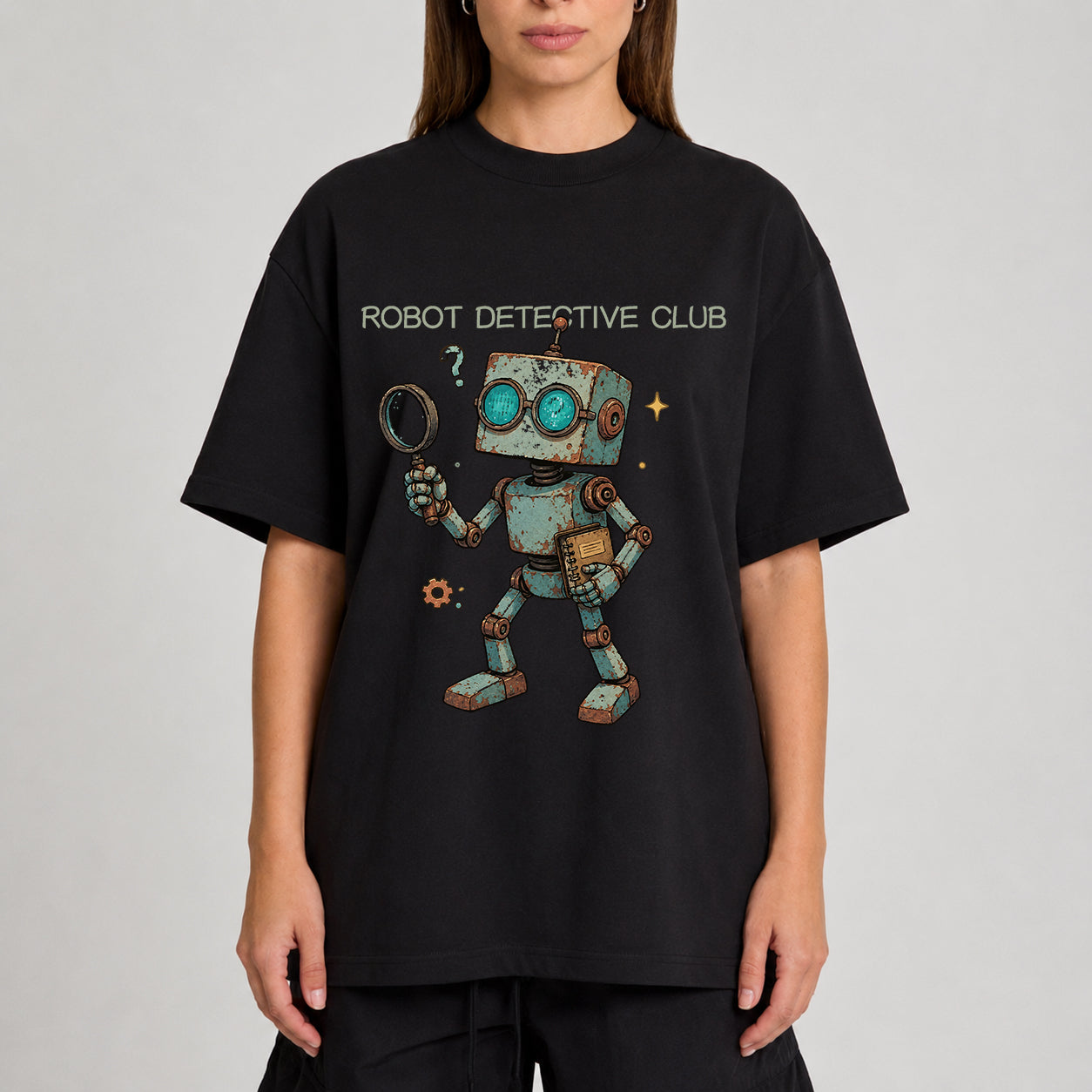 Vintage Robot Graphic Oversized T-Shirt