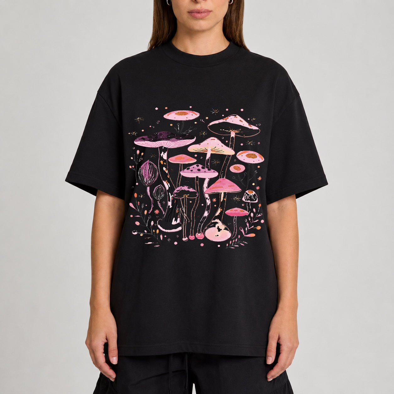 Pink Mushroom Graphic Oversized T-Shirt