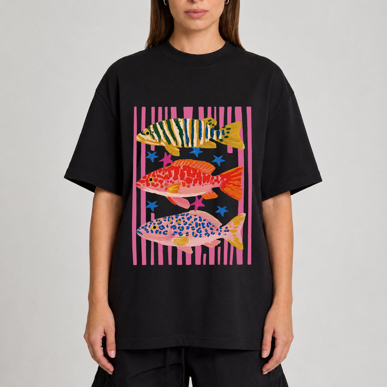 Vintage Fish Graphic Oversized T-Shirt