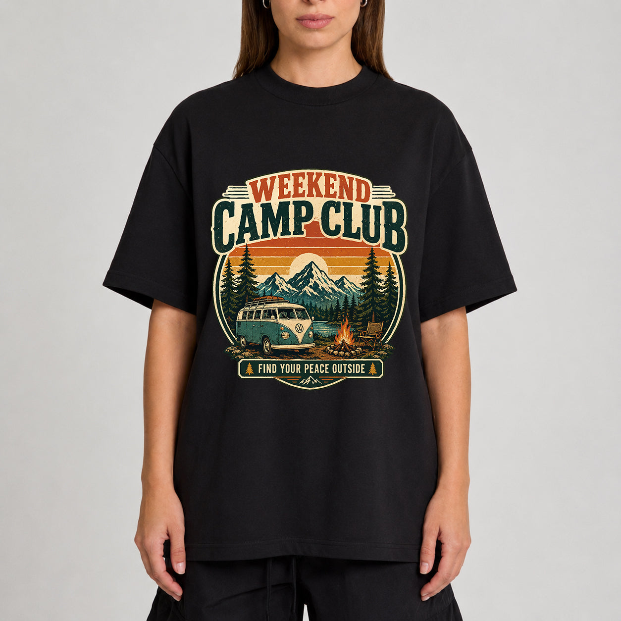 Vintage Camping Graphic Oversized T-Shirt