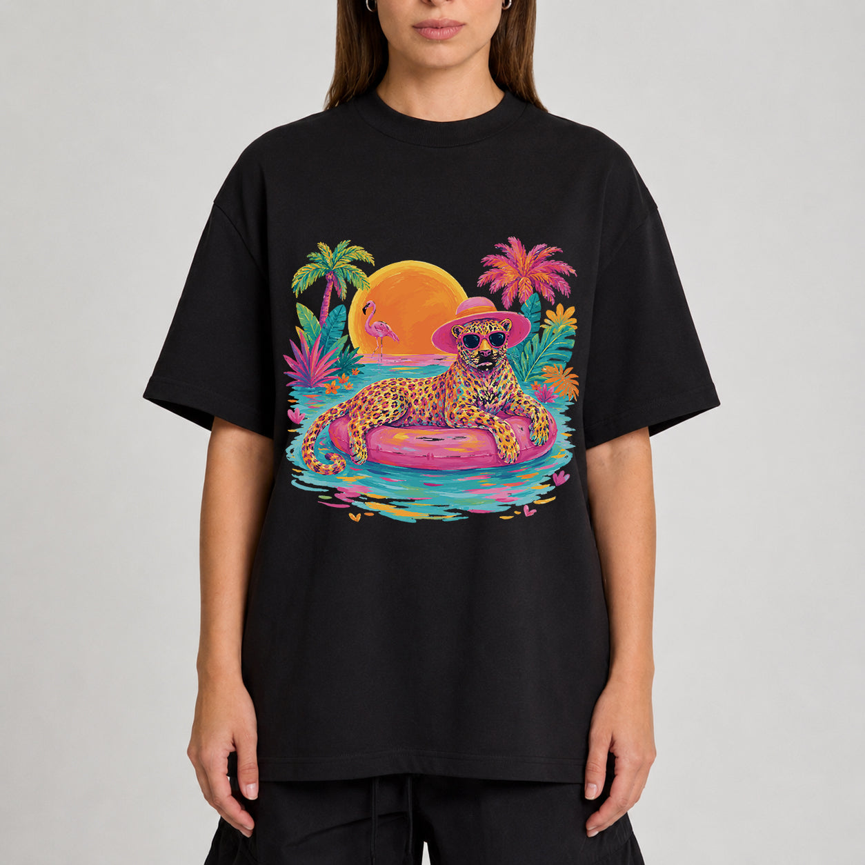 Tropical Sunset Graphic Oversized T-Shirt
