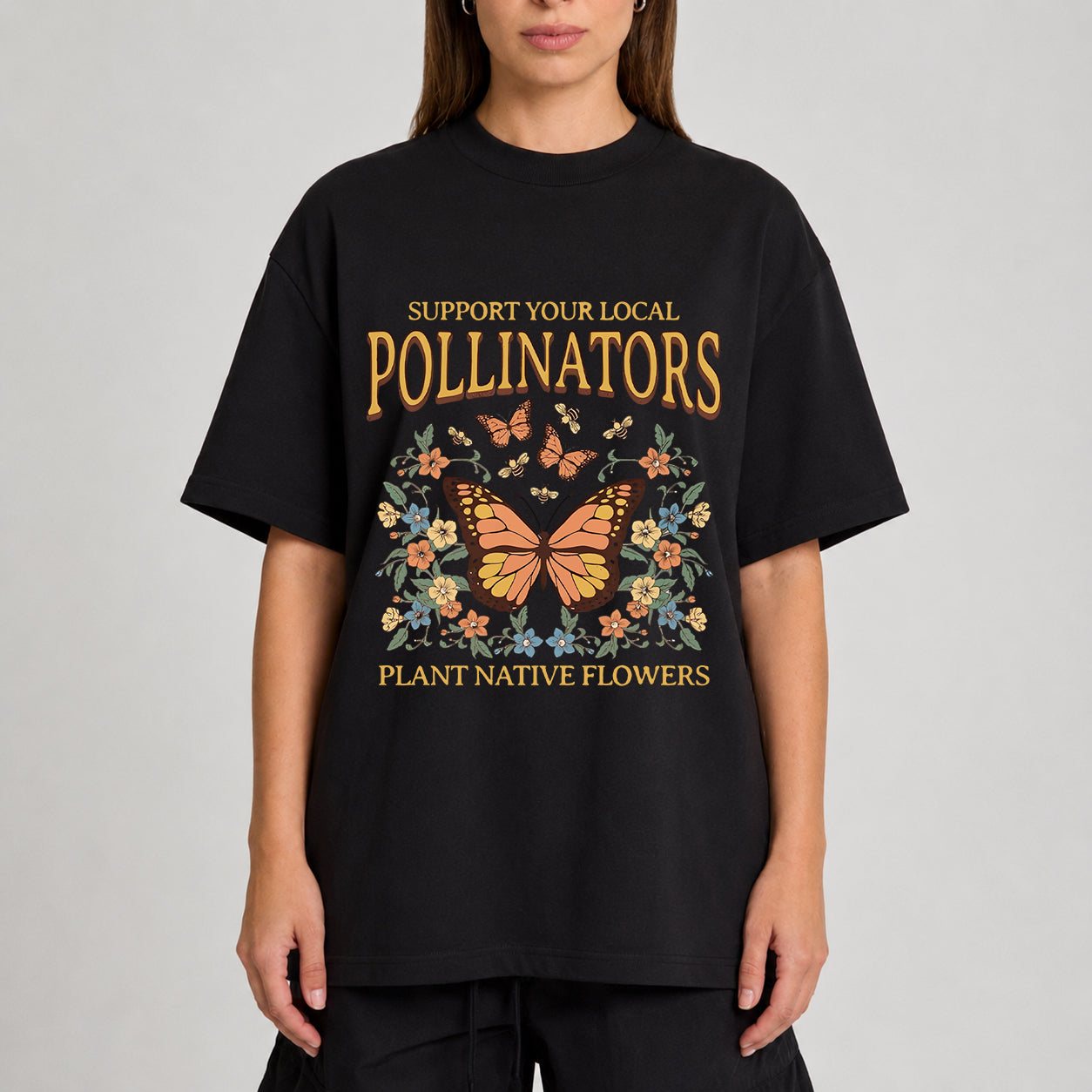 Vintage Butterfly Botanical Graphic Oversized T-Shirt