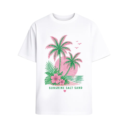 Palm Tree Beach Graphic Tee, Oversized Summer T-Shirt