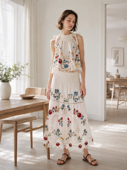 Timeless Embroidered Set in Soft Natural Tones