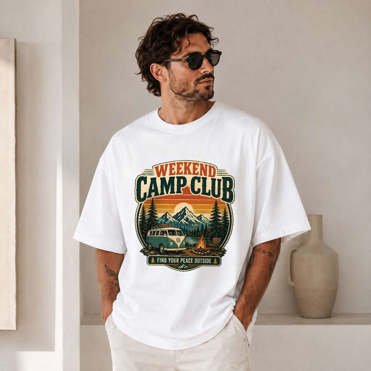 Vintage Camping Graphic Oversized T-Shirt
