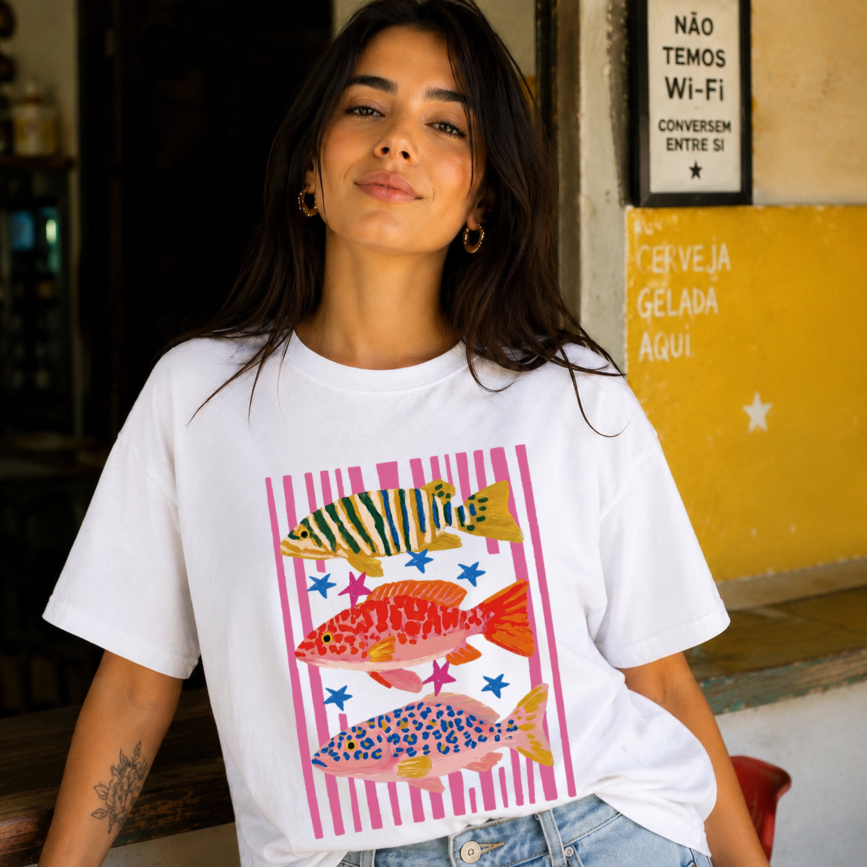 Vintage Fish Graphic Oversized T-Shirt