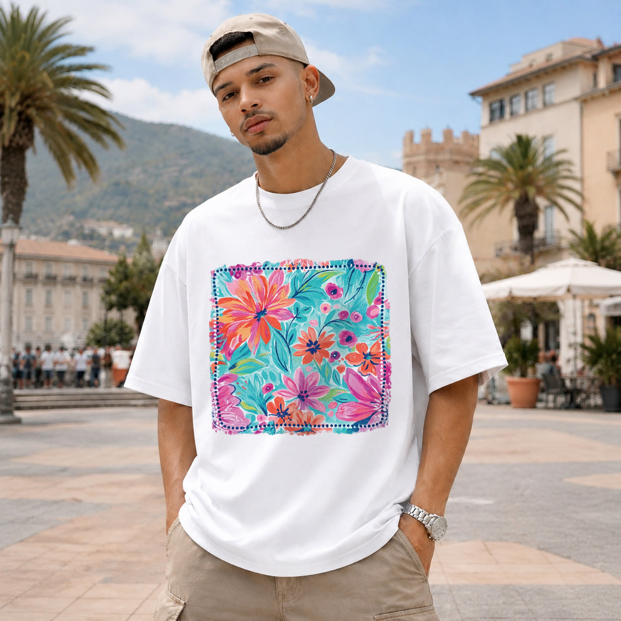 Artistic Floral Print Oversized Graphic T-Shirt