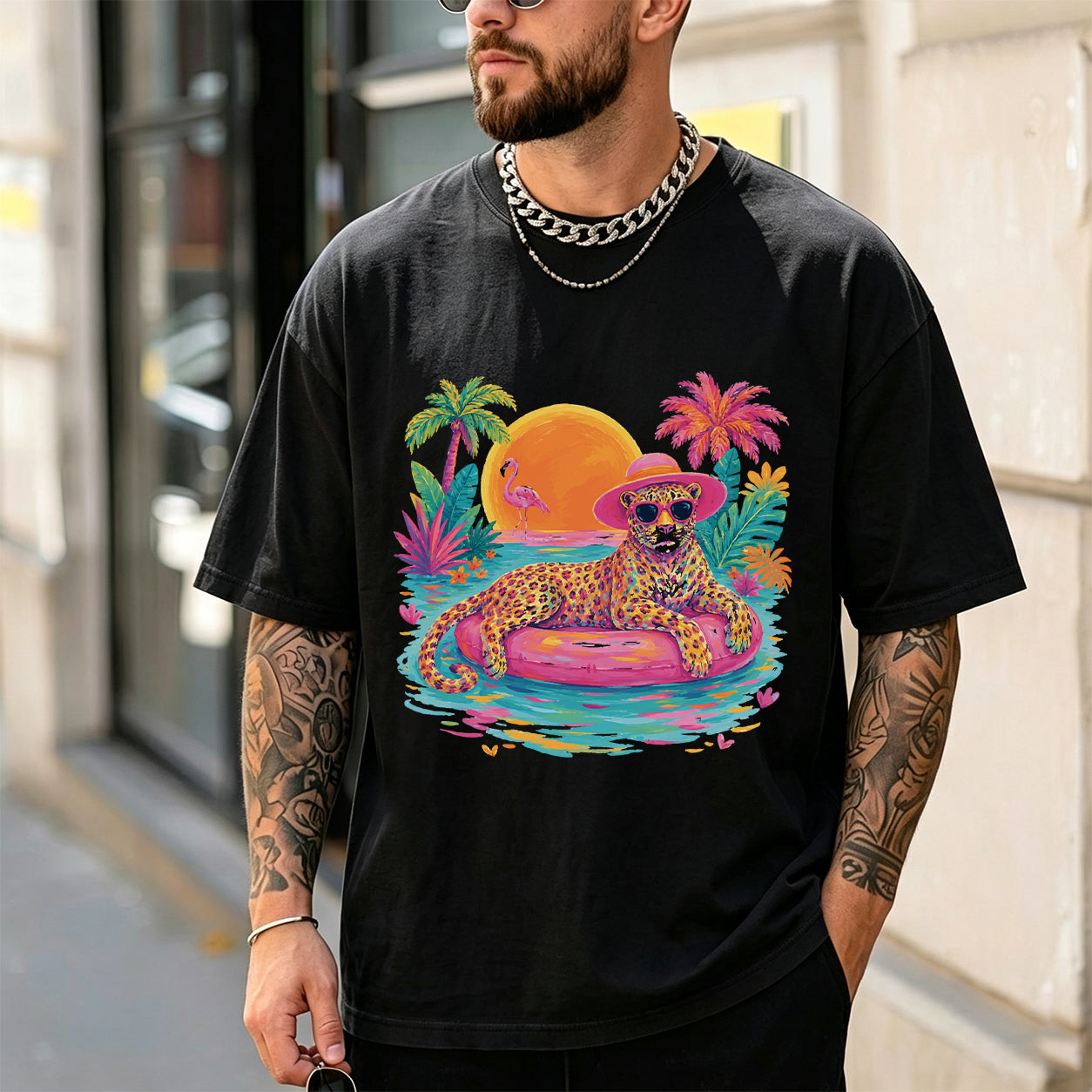 Tropical Sunset Graphic Oversized T-Shirt
