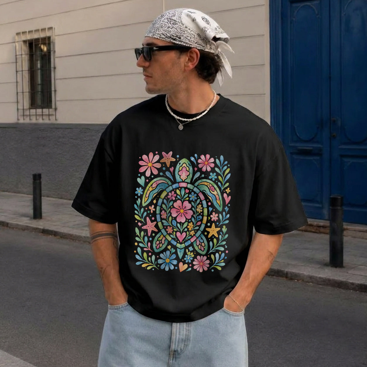 Retro Floral Graphic Oversized T-Shirt