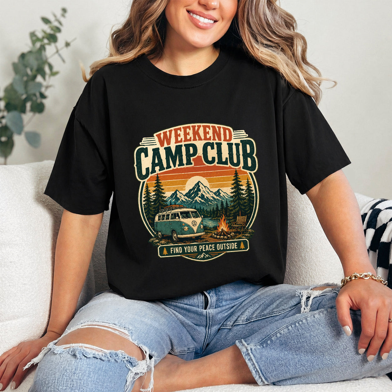Vintage Camping Graphic Oversized T-Shirt