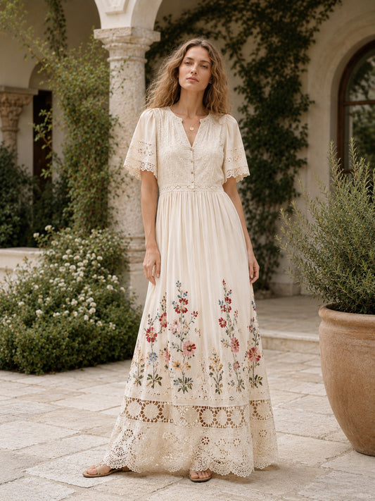 Bohemian Floral Embroidered Lace Trim Kimono Duster