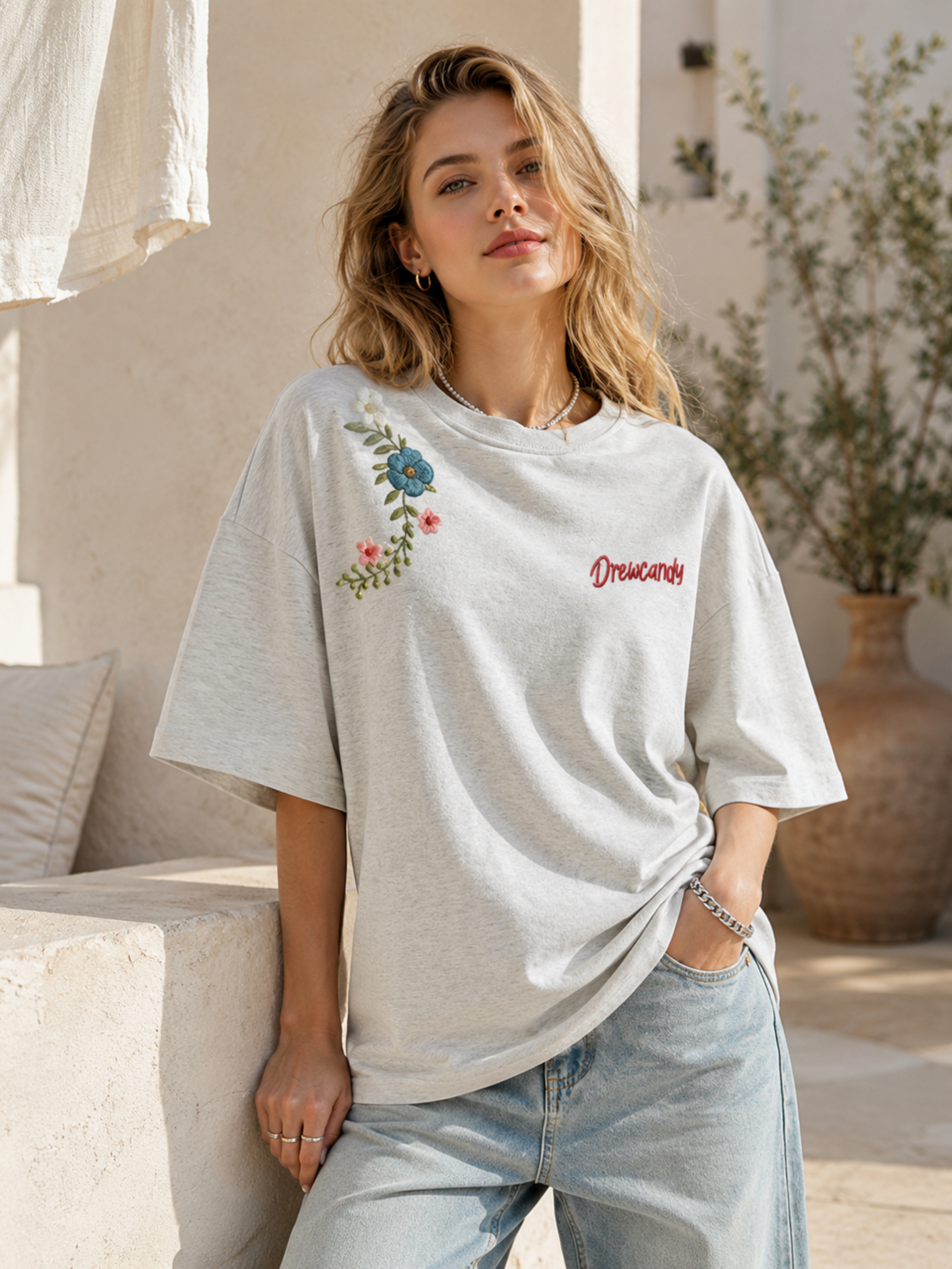 Botanical Name Embroidery Casual Top