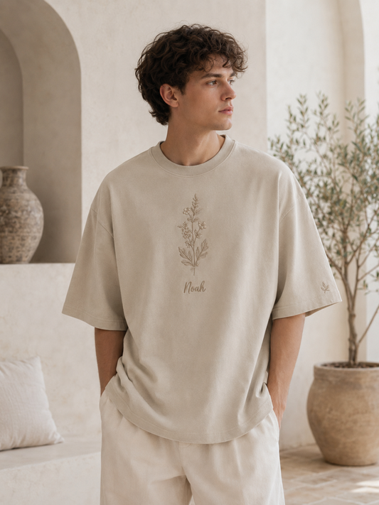 Custom Floral Branch Embroidered T-Shirt