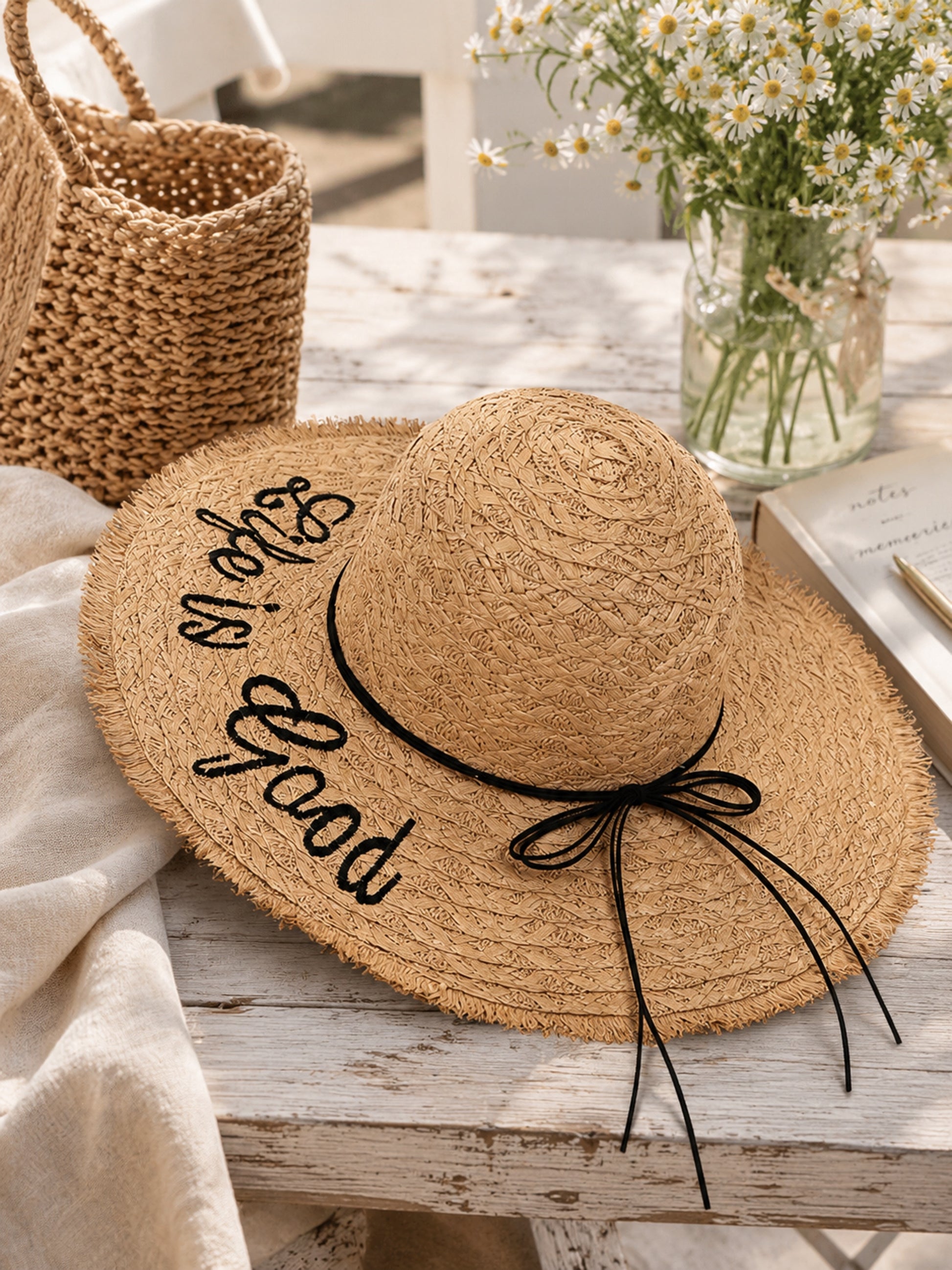 Embroidered Straw Hat