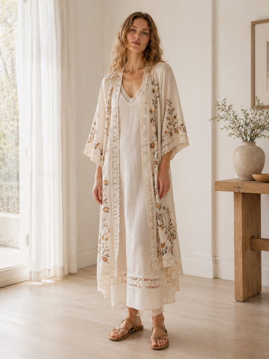 Linen Blend Floral Lace Cardigan