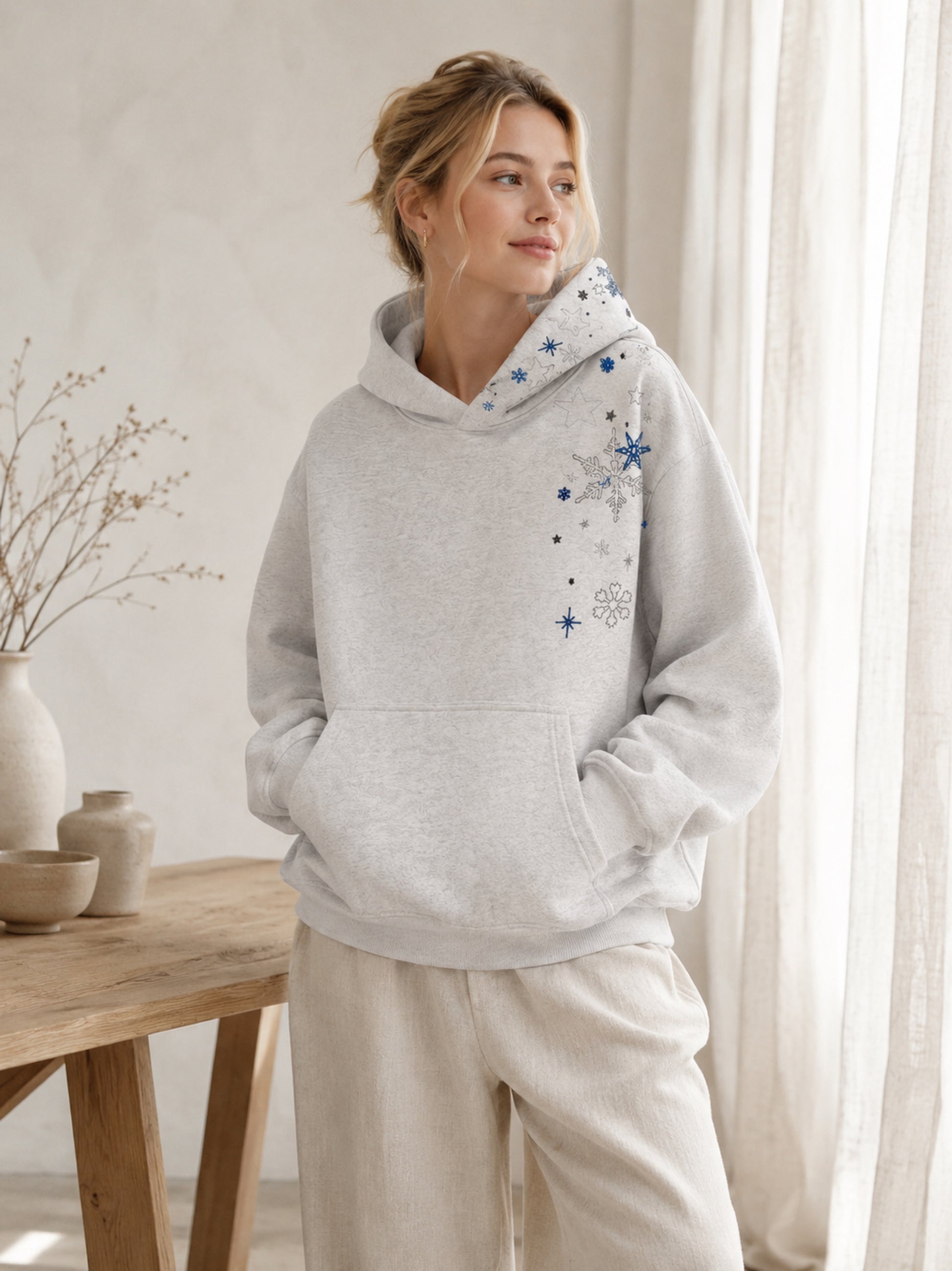 Snowflake Embroidered Hoodie