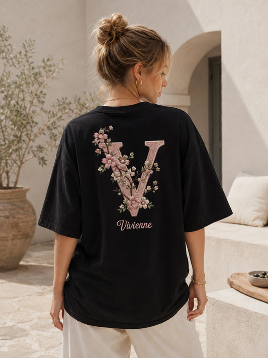 Soft Floral Custom Initial T-Shirt