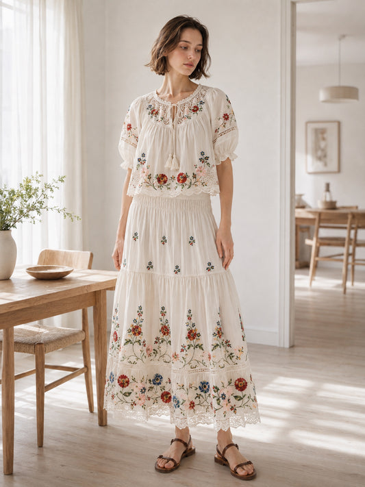 Sunny Cottagecore Floral Halter & Maxi Skirt Set
