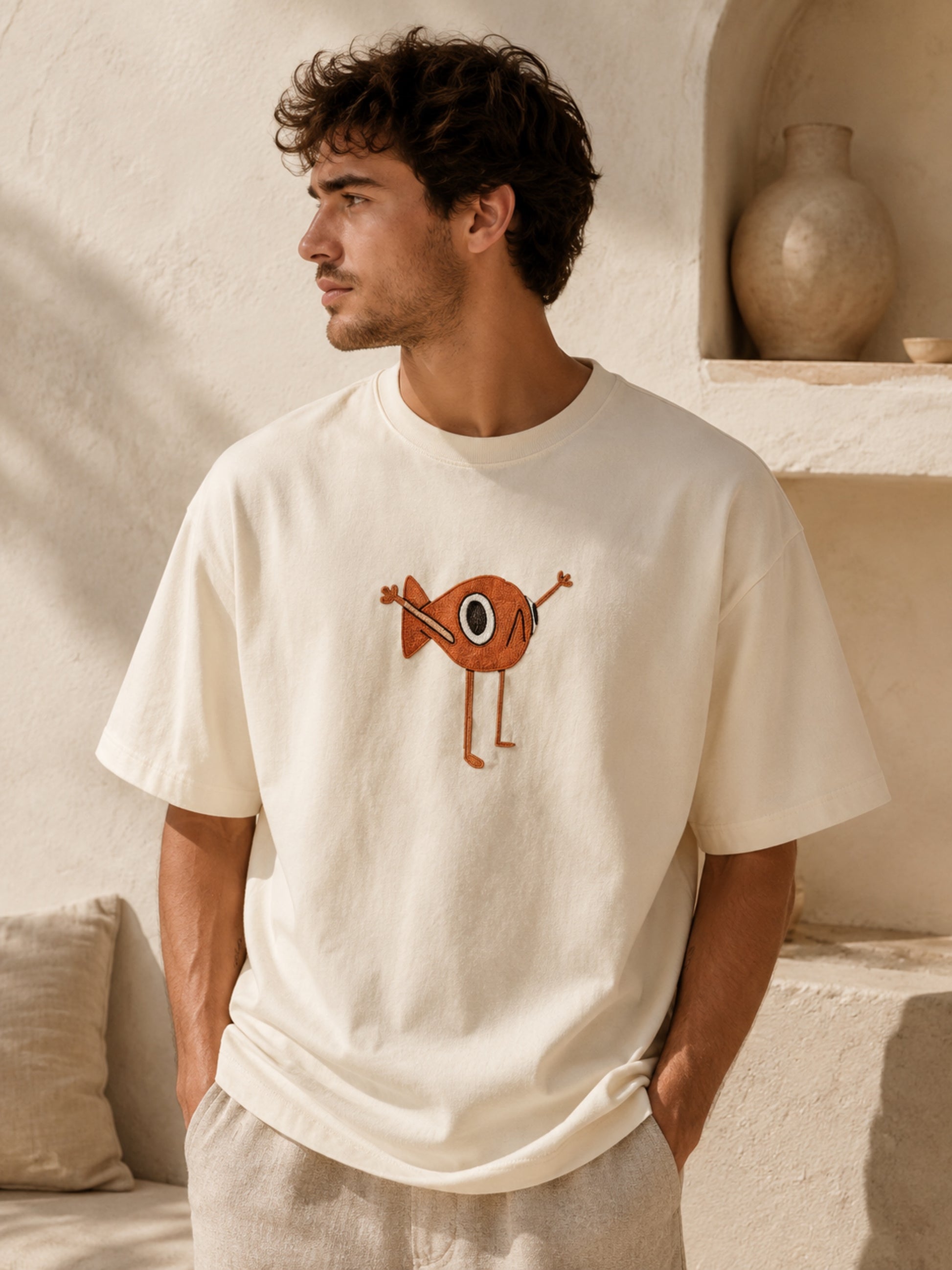 Whimsical Orange Fish Minimalist T-Shirt