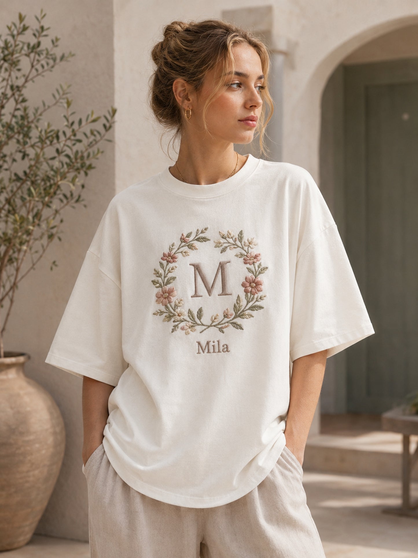 White Floral Custom Name Top